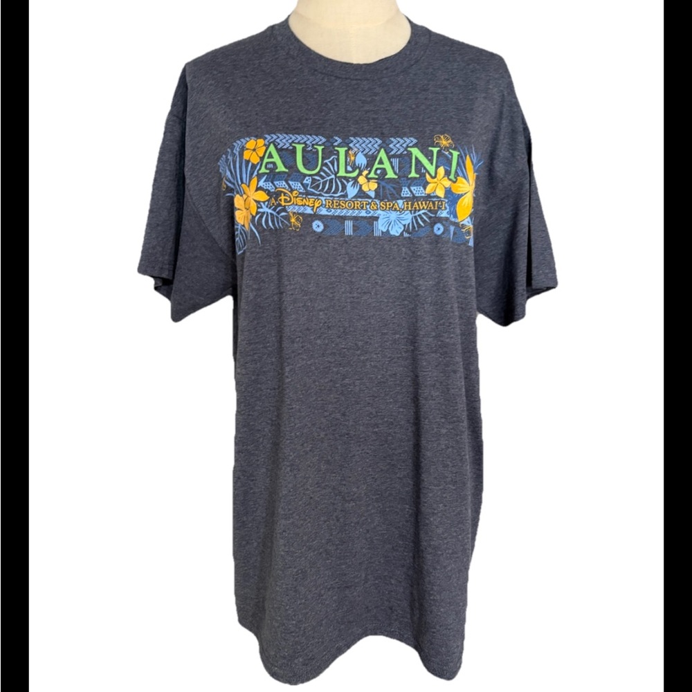 Disney Aulani Resort & Spa Hawaii Large Blue Floral Unisex T-shirt Short Sleeve,